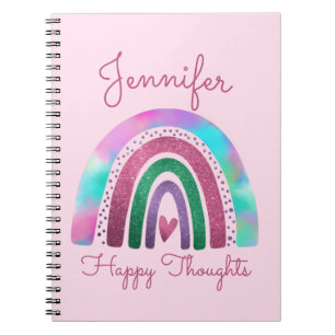 Pink Rainbow Gkitter & Heart Girls' Personalised Notebook