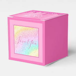 Pink Rainbow Glitter Personalised I Love You Gift  Favour Box