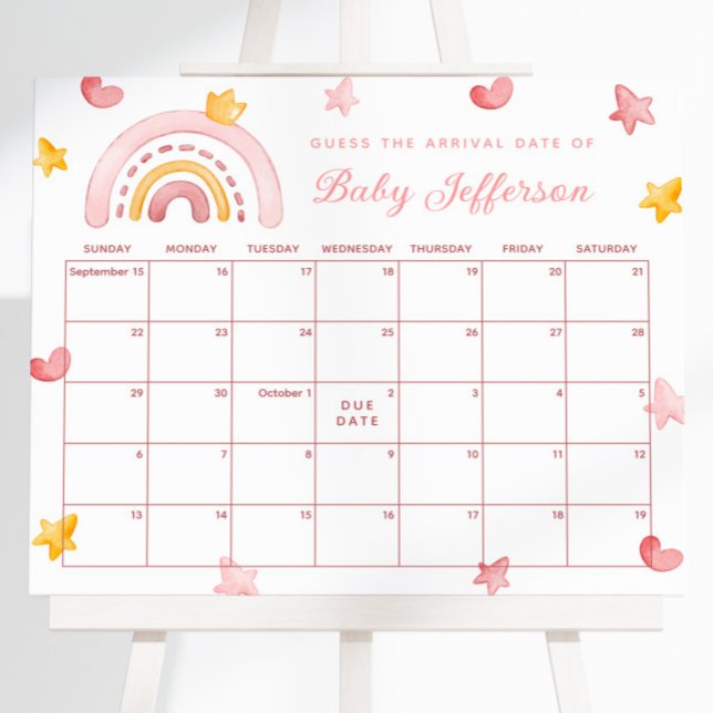Pink Rainbow Guess Due Date Calendar Post Poster (Creator Uploaded)