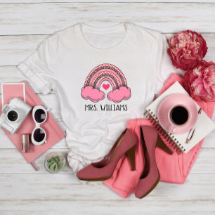 Pink Rainbow Heart Teacher Valentine's Day T-Shirt