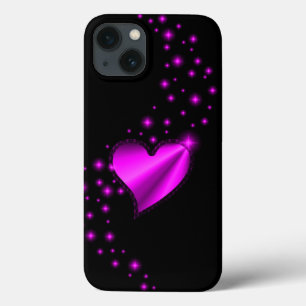 Pink Rainbow Heart with Stars on black iPhone 13 Case