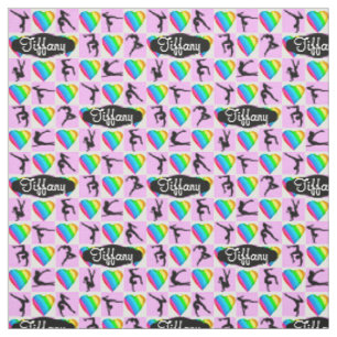 PINK RAINBOW HEARTS PERSONALIZED GYMNAST FABRIC