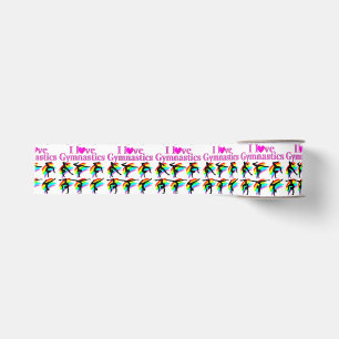 PINK RAINBOW I LOVE GYMNASTICS DESIGN GROSGRAIN RIBBON