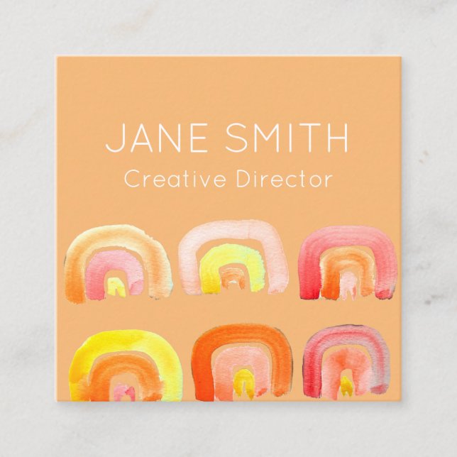 Pink rainbow inspiration modern creative industry square business card (Front)