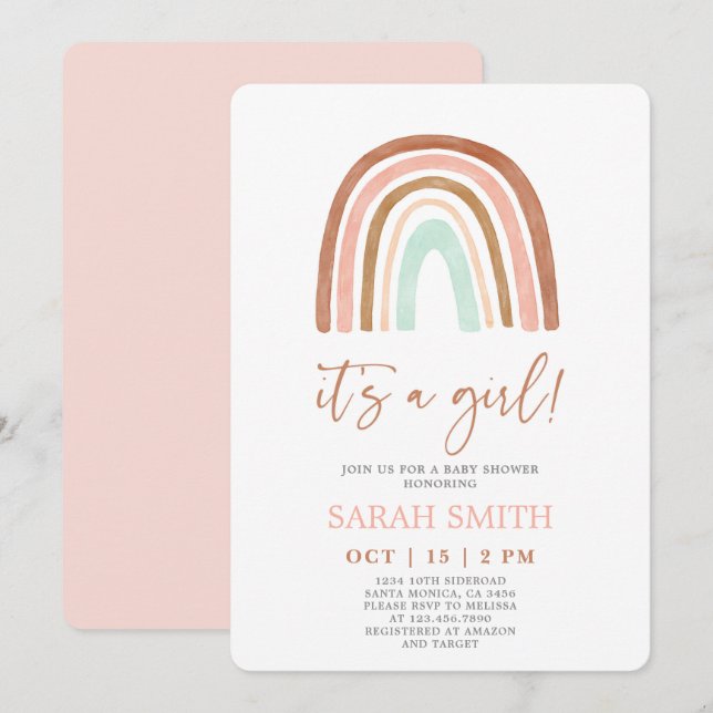 Pink Rainbow it's a girl Baby Shower Invitation (Front/Back)