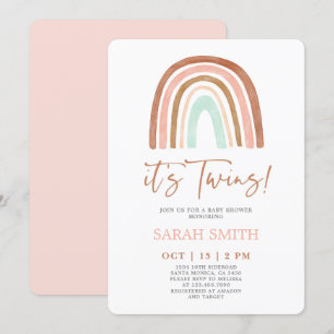 Pink Rainbow it's Twins Baby Shower Girl Invitation