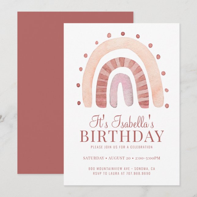 Pink Rainbow Kid's Birthday Party Invitation (Front/Back)
