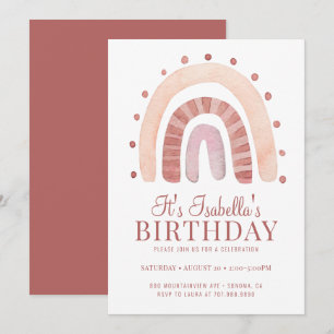 Pink Rainbow Kid's Birthday Party Invitation