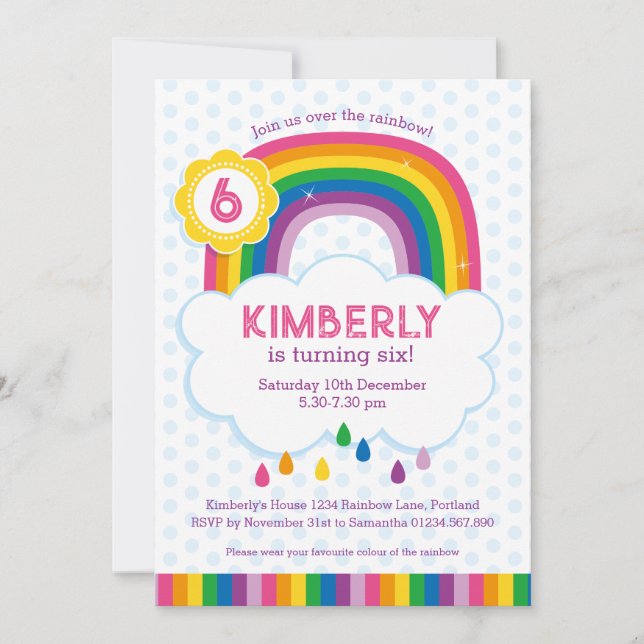 Pink Rainbow Kids Birthday Party Invitation (Front)