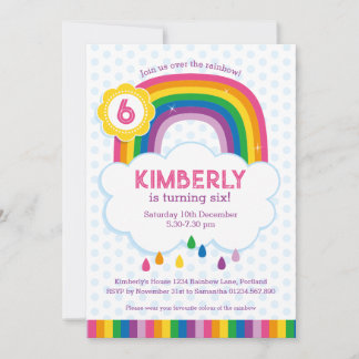 Pink Rainbow Kids Birthday Party Invitation