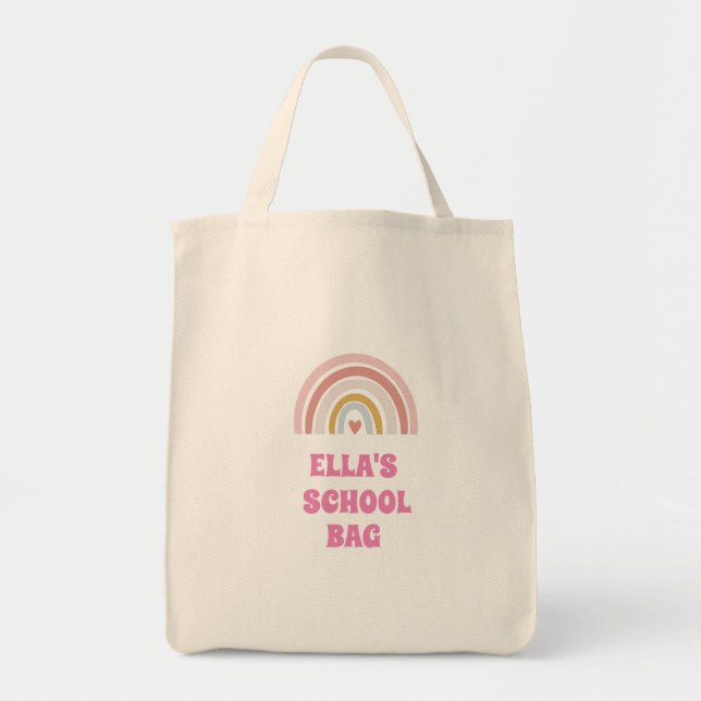 Pink Rainbow Kids Tote – Custom Name Bag (Front)