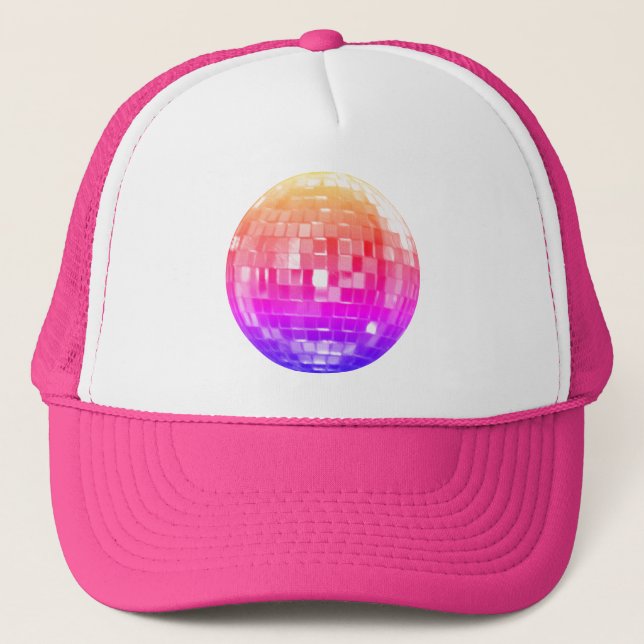 Pink Rainbow Metallic Disco Ball Trucker Hat (Front)