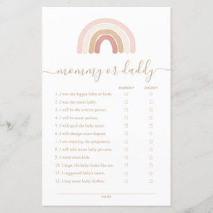Pink Rainbow Mummy or Daddy Baby Shower Game