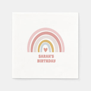 pink rainbow napkin for birthday custom name