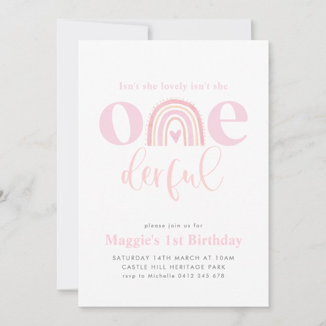 Pink Rainbow ONEderful Girl's 1st Birthday Invitation (Front)