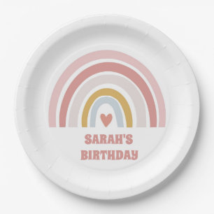 pink rainbow paper plate for birthday party