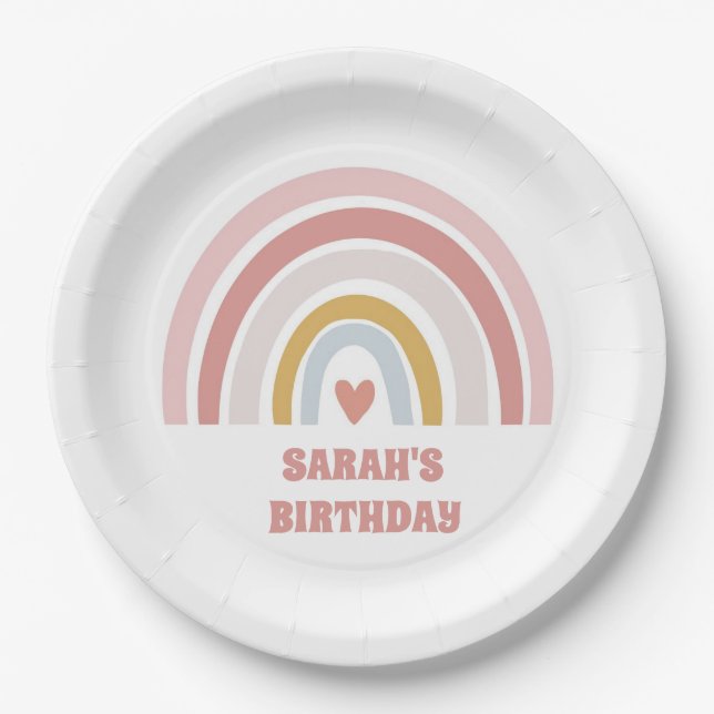 pink rainbow paper plate for birthday party (Front)