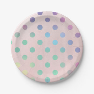 Pink Rainbow Pastel Polka Dots Birthday Party Paper Plate