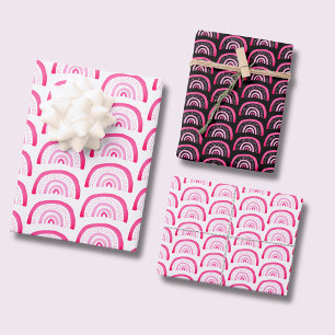 Pink Rainbow Pattern Wrapping Paper Sheet
