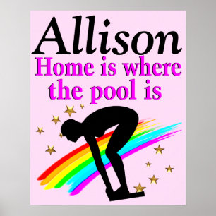 PINK RAINBOW PERSONALIZED SWIMMER POSTER