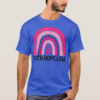 Pink Rainbow Ribbon Breast Cancer Awareness Faith  T-Shirt