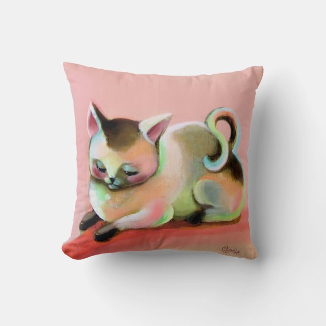Pink Rainbow Sherbert Kitty Kitsch Cute Pillow (Front)