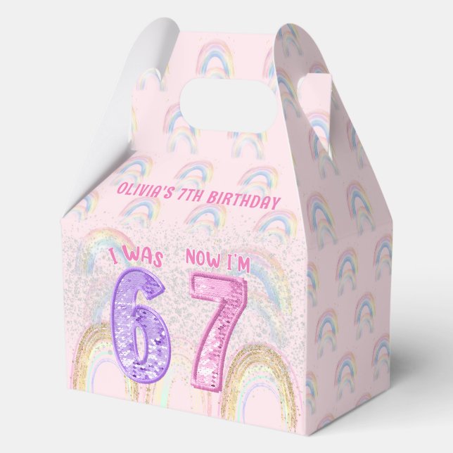 Pink Rainbow Six Seven 67 Birthday Favor Boxes (Front)