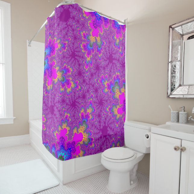 Pink Rainbow Speckle Shower Curtain (In Situ)