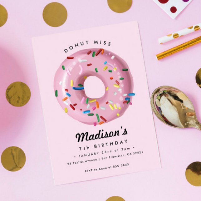 Pink Rainbow Sprinkle Donut Birthday Party Invitation (Creator Uploaded)