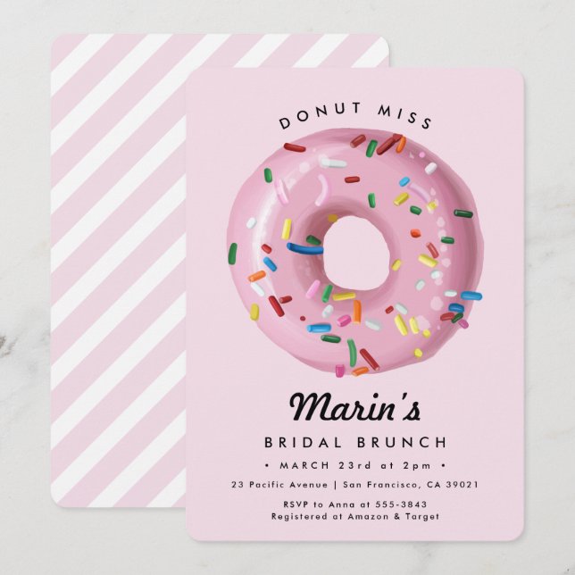 Pink Rainbow Sprinkle Doughnut Bridal Shower Invitation (Front/Back)