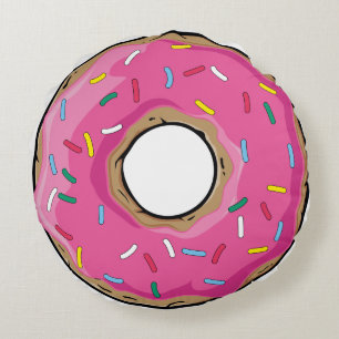 Pink Rainbow Sprinkle Doughnut Round Cushion