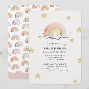 Pink Rainbow Stars Baby Shower Invitation