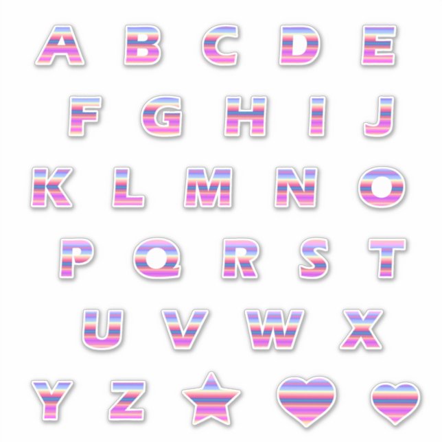 Pink Rainbow Sunset Letters Monogram Sticker Pack (Front)
