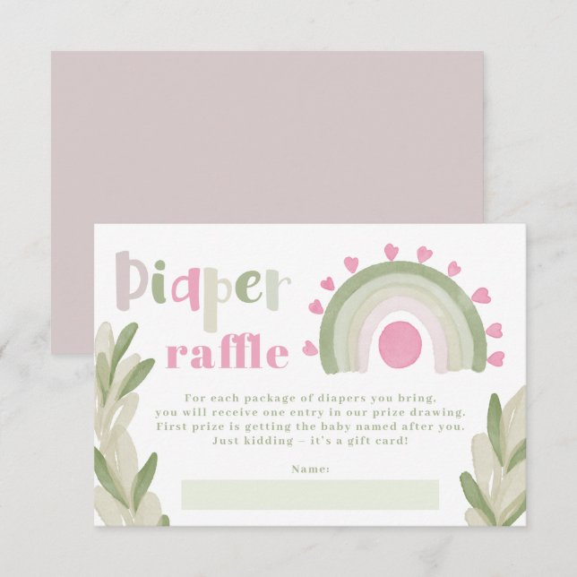 Pink rainbow sunshine diaper raffle baby shower enclosure card (Front/Back)
