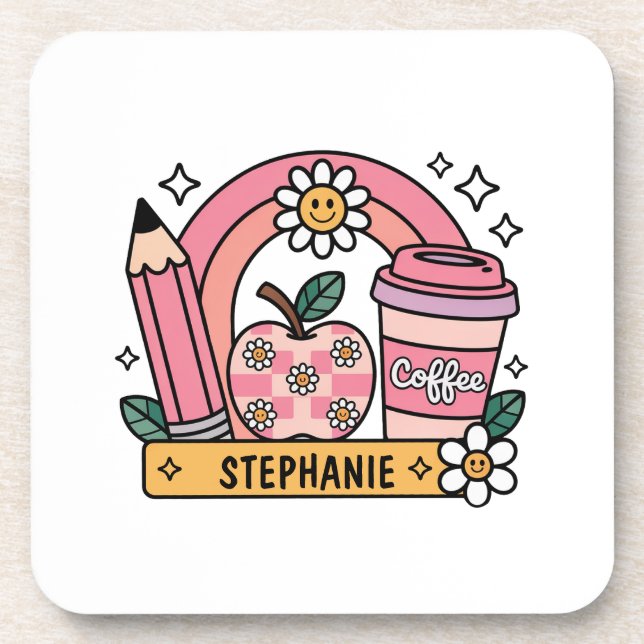 Pink Rainbow Teacher Essentials – Personalised Coaster (Front)