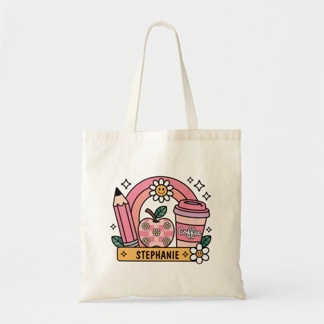 Pink Rainbow Teacher Essentials – Personalised Tote Bag (Front)