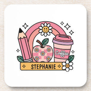 Pink Rainbow Teacher Essentials – Personalized Coaster