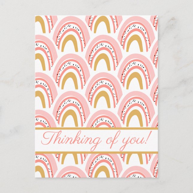 Pink Rainbow Thinking Of You Postcard (Front)