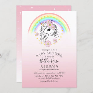 Pink Rainbow Unicorn Baby Shower Invite