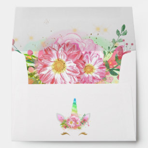 Pink Rainbow Unicorn Girl Baby Shower Envelope