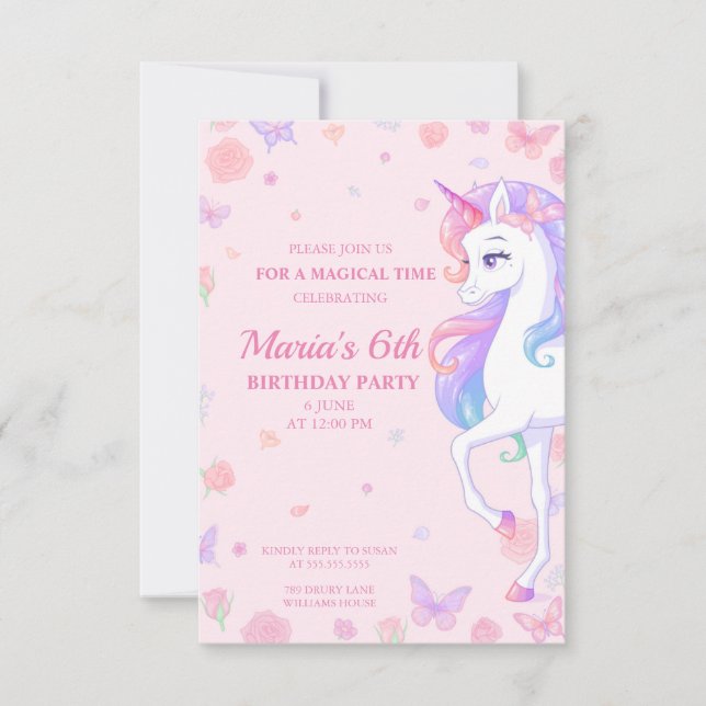 Pink Rainbow Unicorn Magical Birthday Invitation (Front)