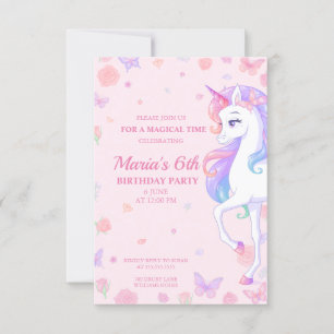 Pink Rainbow Unicorn Magical Birthday Invitation
