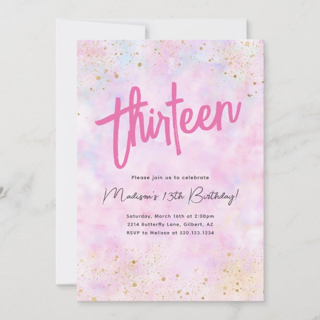 Pink Rainbow Watercolor Birthday Any Age Invite (Front)