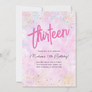 Pink Rainbow Watercolor Birthday Any Age Invite