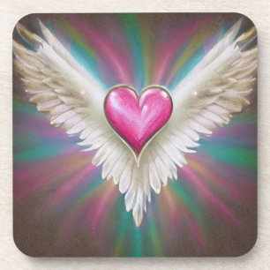 Pink Rainbow Winged Heart Coaster