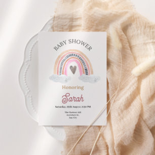 Pink Rainbow with Clouds for BabyShower For Girls Invitation