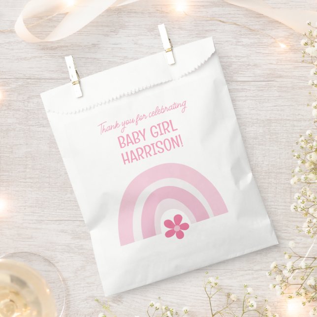 Pink Rainbows and Flowers Baby Shower Favour Bags (Clipped)