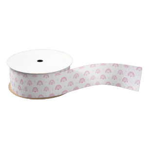 Pink Rainbows and Flowers Baby Shower Grosgrain Ribbon