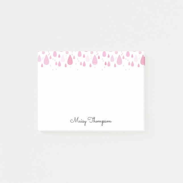 Pink Raindrops Monogram Name Post-it Notes (Front)