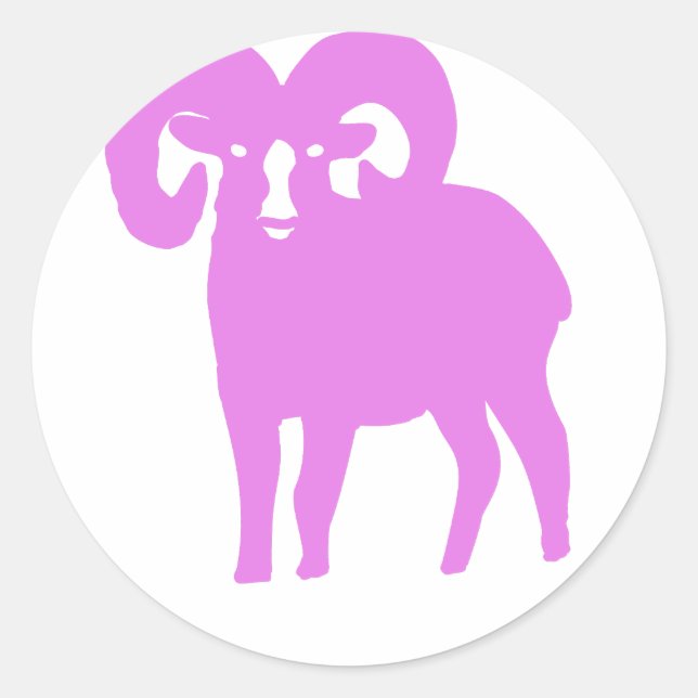 Pink Ram Silhouette Classic Round Sticker (Front)